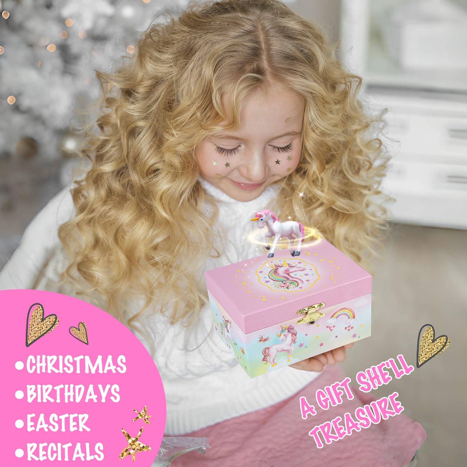 Taduoduo Musical Jewelry Box for Girls- Glitter Storage Box and Jewelry Set- Gifts for Girls, The Unicorn Song - by The Irish Rovers, Unicorn Toys