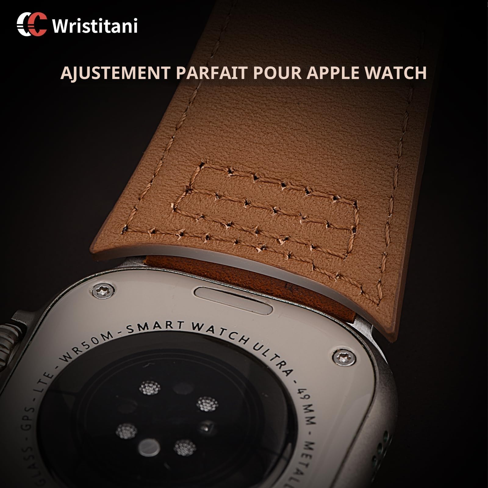 Wristitani Compatible avec Apple Watch Bracelet Cuir 44mm 45mm 46mm 42mm 49mm 40mm 41mm 38mm, Smartwatch Bracelets de Remplacement Femmes Hommes pour iWatch Ultra 2 Série 10 9 8 7 SE 6 5 4 3 2 1