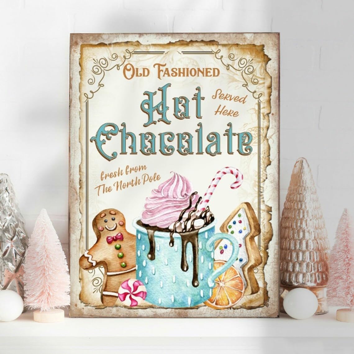 Yunking A7 Metal Tin Signs - Christmas Hot Chocolate Sign, Cocoa Wall Decor, 8X12 Inch