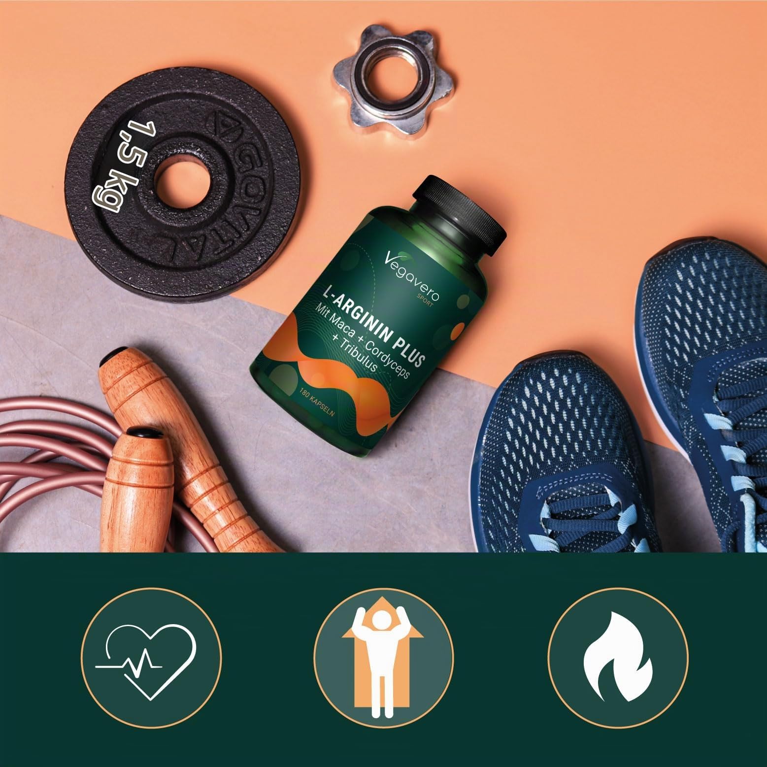 Maca + L-Arginine | Avec Tribulus & Zinc | VEGAN & Sans Additifs | 180 Gélules | Vegavero®