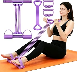 3 in 1 Pedal Resistance Band with Handle, Upgrate 8 Tube Foot Pedal Tension Rope, Multifunction Latex Stretching Workout Fitness Bands for Full Body, Fat Loss（Purple）