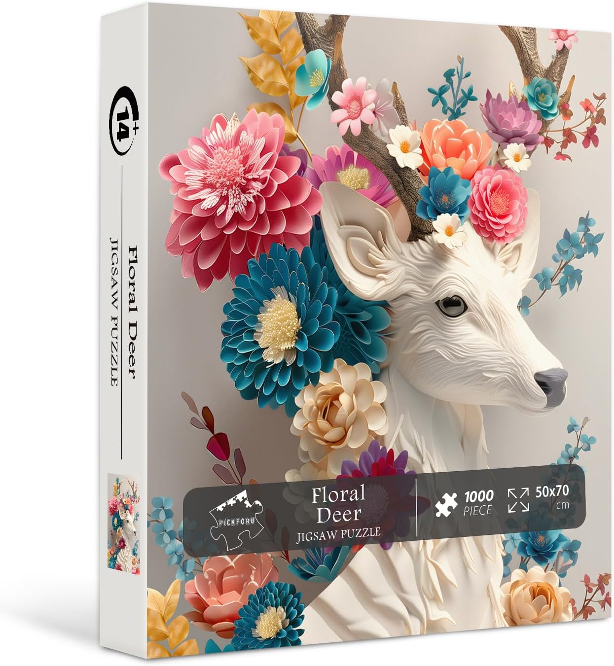 PICKFORU Deer Puzzles for Adults 1000 Pieces, Colorful Plant Floral Jigsaw Puzzles Cute Animals, Unique Impossible Animal Paper Cut Art Theme as Wall Decor