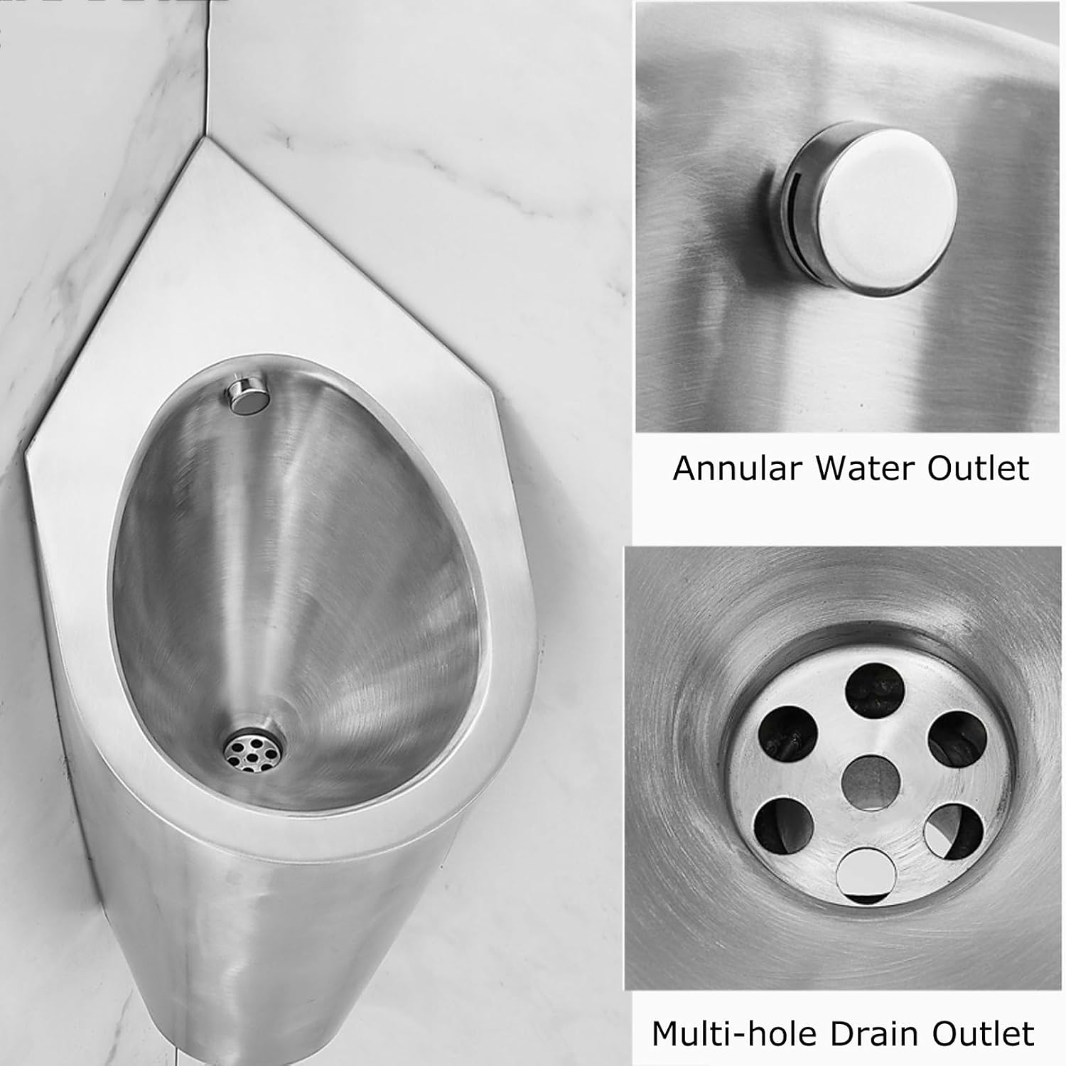 Stainless Steel Urinal for Men, Wall Mounted Corner Urinal with Intelligent Auto Sensor Flush, 304 Splash-Proof Mens Urinals for Commercial Bathroom, Home & Garage(Silver C)