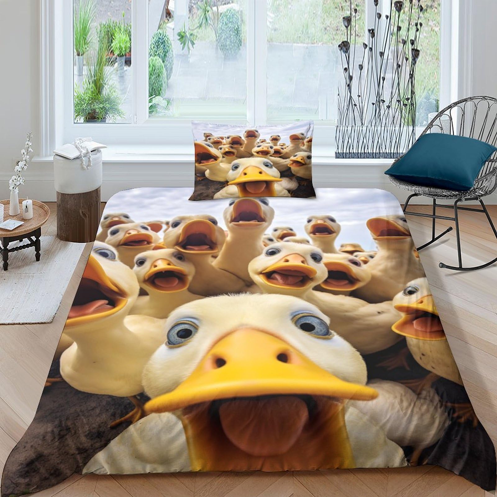 GUYDZOOM Yellow Duck Duvet Cover 3 PCS Hotel Quality Quilt Cover Bedding Sets Bed Covers with Pillowcases with Zipper Closure Hypoallergenic Soft Breathable Microfiber Single（135x200cm）