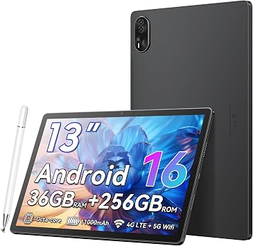 Android 16 Tablet 13-inch Large ScreenBlackview MEGA8 Tablet FDH 90Hz 36GB+256GB+2TB TF Expansion 11000mAh+Fast Charger Included T620 8-Core CPU 13MP/50MP 4G LTE Call+GPS+5G WiFi+BT5.2+Widevine L1