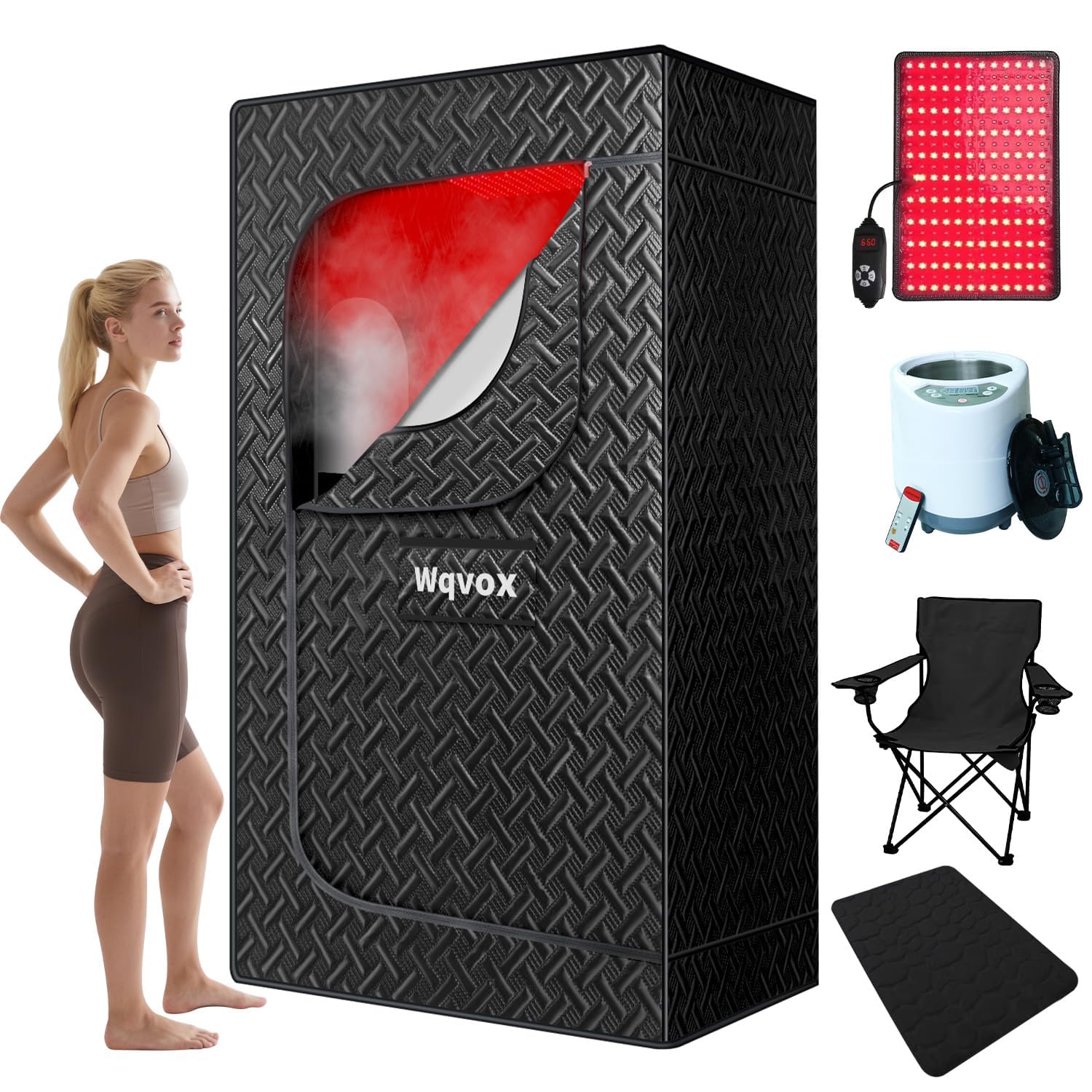 Photo 1 of ***missing assembly piece*** Portable Infrared Sauna for Home, Indoor Sauna Infrared with Red Light Therapy, Includes 660 & 850nm Red Light Therapy Lamp, 3L Steamer, Upgraded Chair and Mat, 72'x 36'x 36', Black