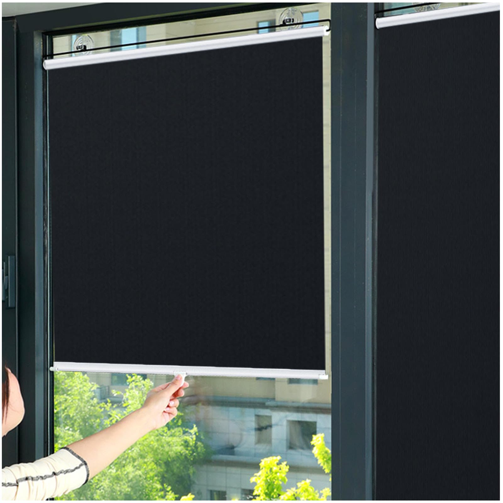 DECAKE Sunshade Roller Blinds with Suction Cups, Sunscreen Blackout Shades, Thermal Roll Up for Roof Windows, Curtains No Drilling,Black-68x150cm/27 * 59in
