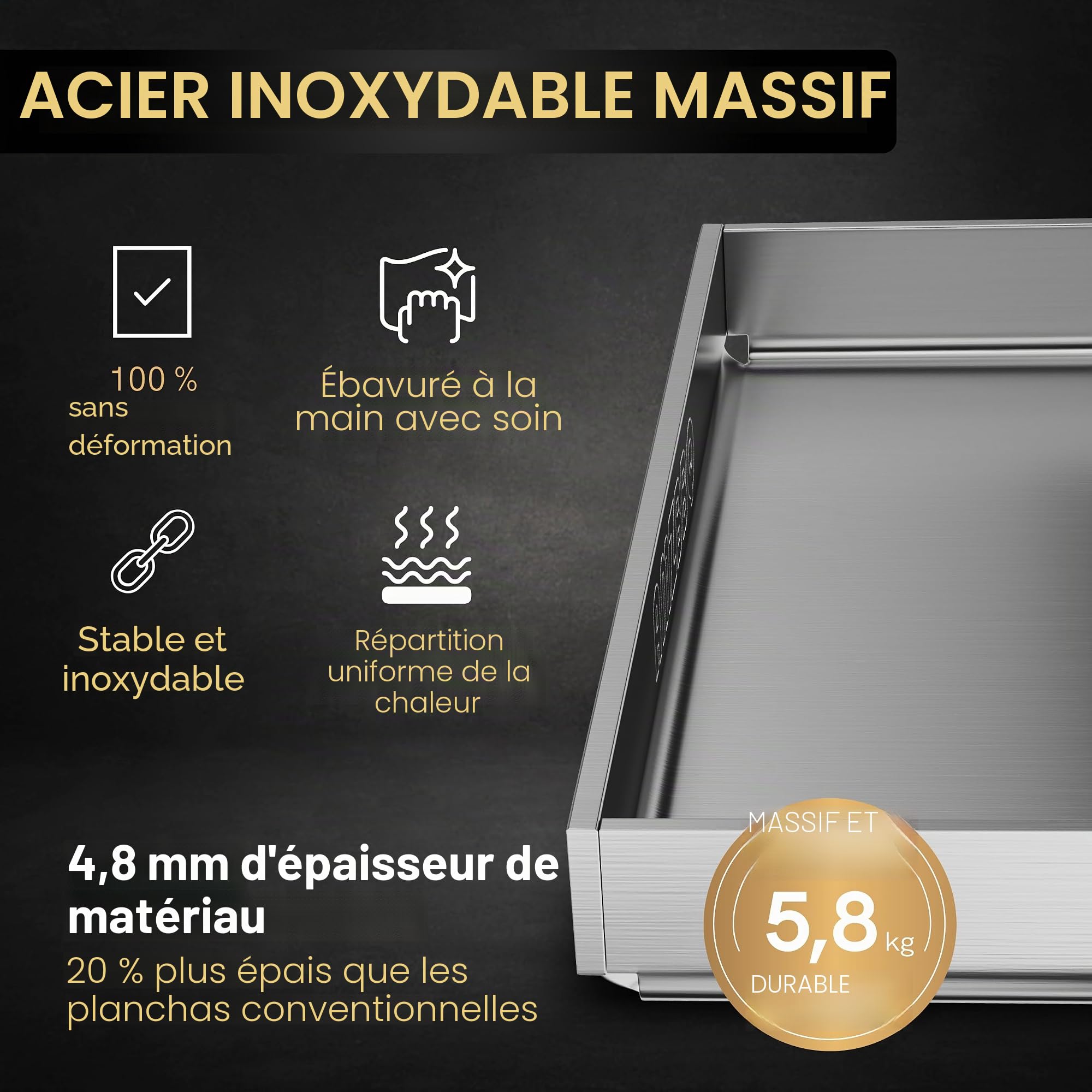 AMZBBQ® Lot de plancha de qualité supérieure - Pour barbecue à gaz Weber Spirit / Broil King Baron et Crown - Environ 5 mm - 20 % plus résistant que les planchas traditionnelles - Plaque de cuisson