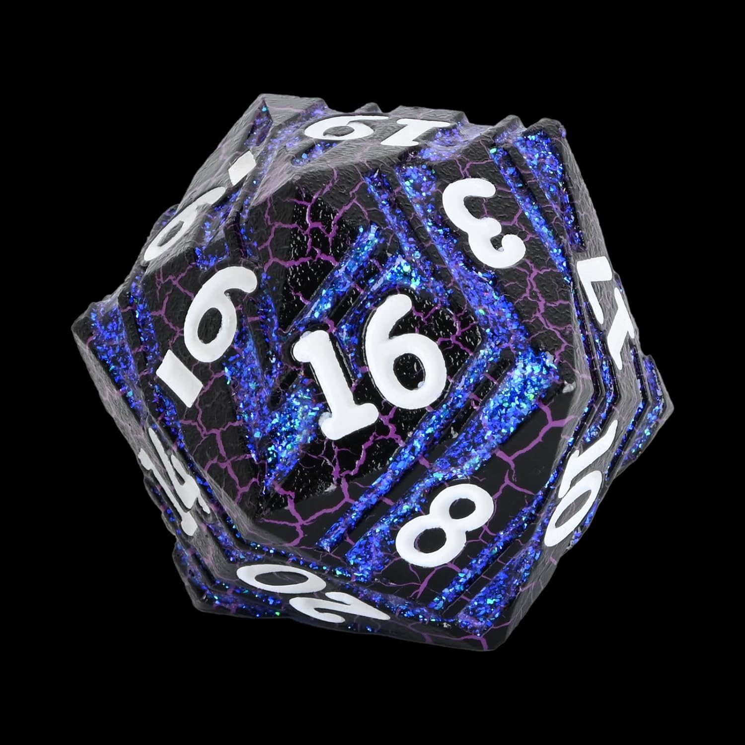 33mm Glitter Stripe Metal Dice,D20 Dice with Gift Case for DND Dungeons and Dragon RPG MTG Table Games (Blue Glitter Stripes & Purple Texture)