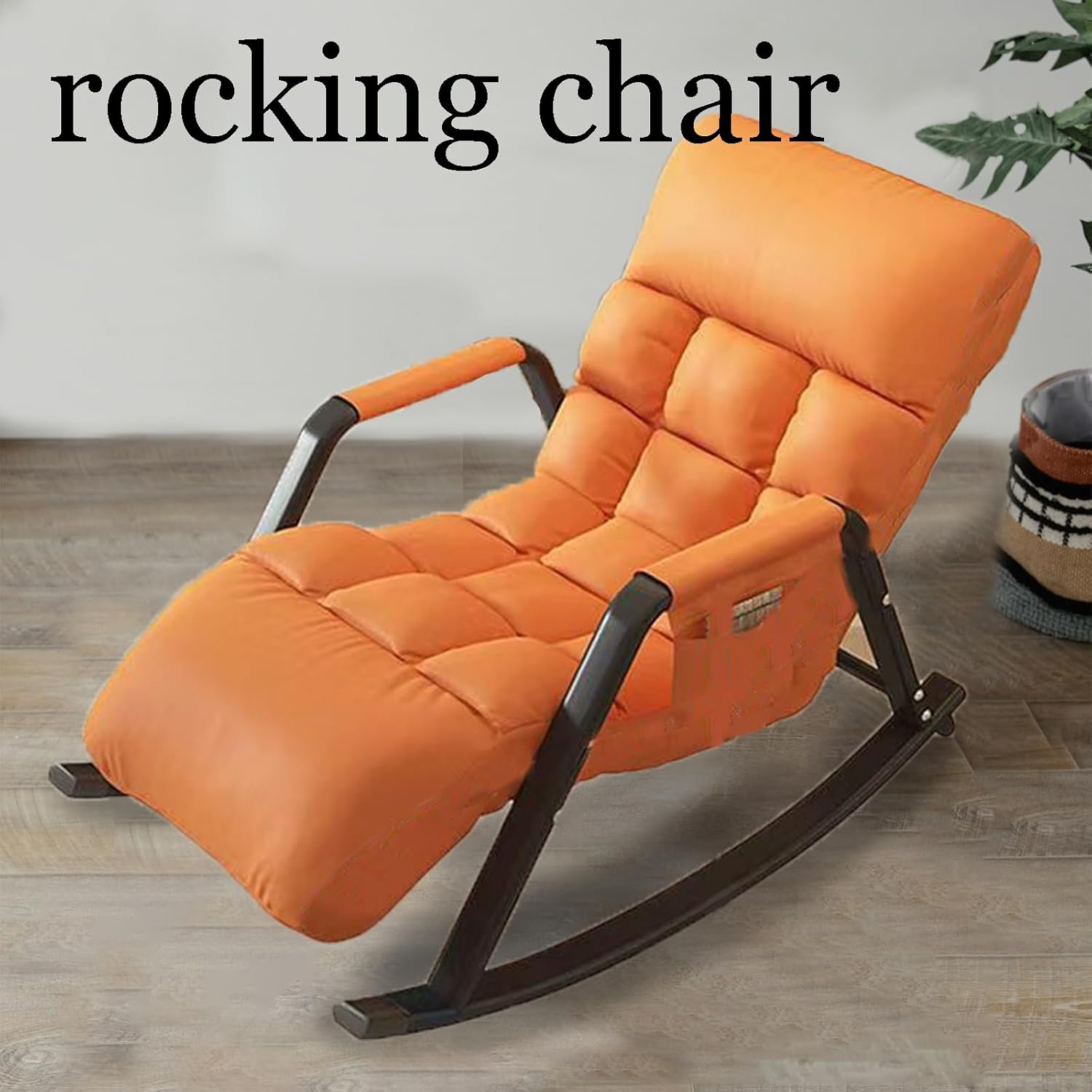 Rocking Chair with Cushion, Upholstered in Green with Rocker Base and Black Metal Frame, Modern Accent Chair for Living Room Nursery Bedroom D