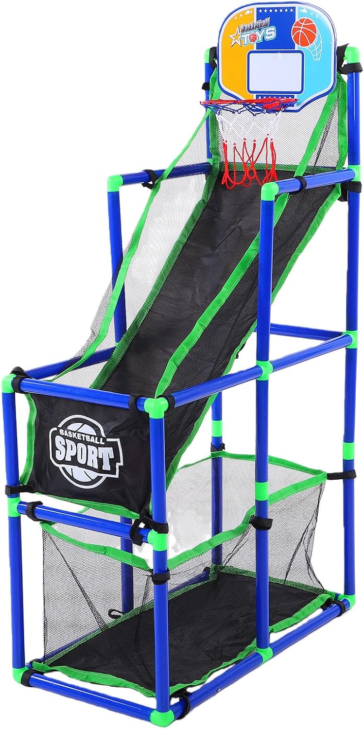 Bewinner Indoor Outdoor Basketball Set with Pump & 4 Balls | Easy Setup Plastic Hoop Game for Kids, Sports Play Toy