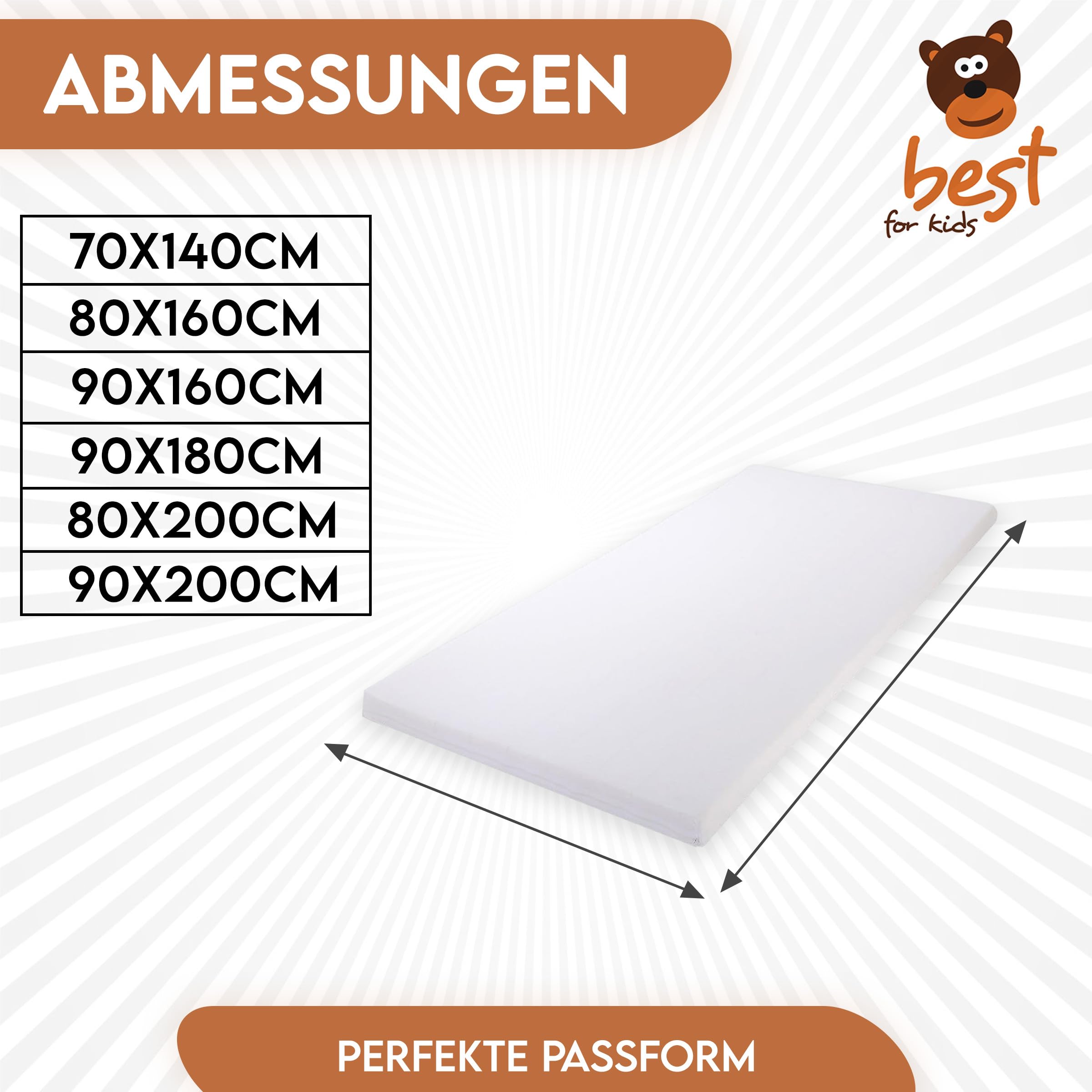 4myBaby, speciale schuimstofmatras, koudschuimmatras, matras, kinderbedmatras, 8 maten, met ritssluiting met Öko-Tex Standaard en RHEINLAND 80x160
