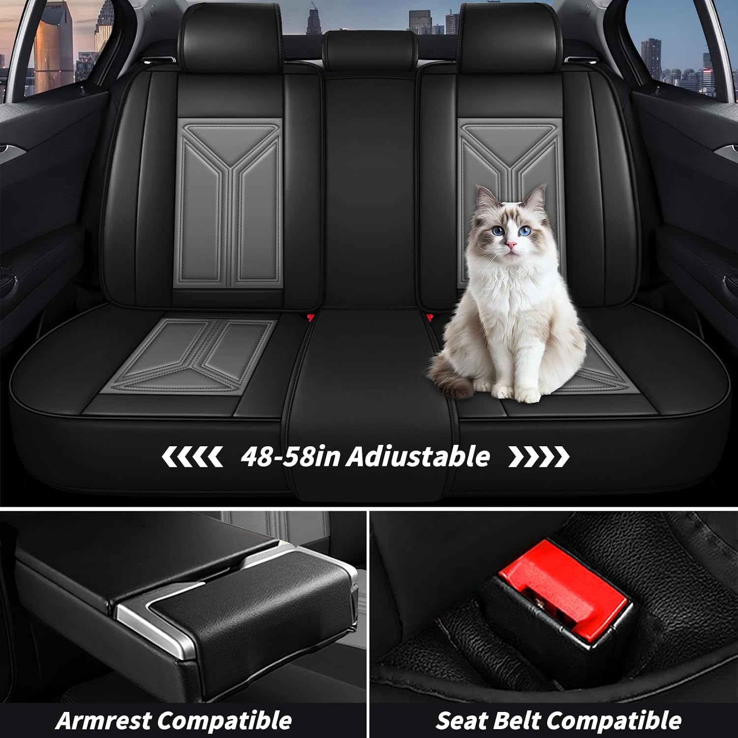 Car Seat Covers Full Set for Kia Sorento 2007-2025, Nappa Leather Seat Cover Full Coverage Waterproof Seat Protectors (Black&Gray,5 Seats Standard)