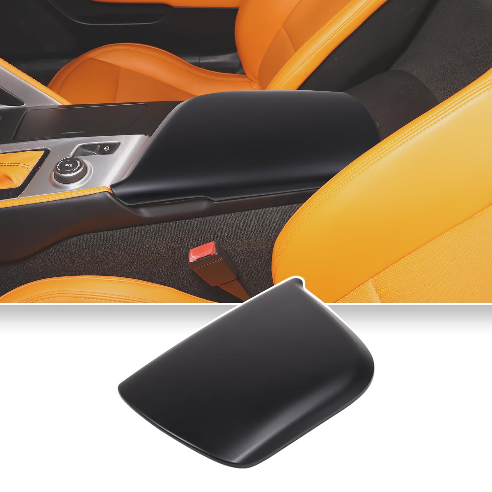 Qiosreui Center Console Armrest Cover Compatible with C7 Corvette 2014-2019, Car Armrest Seat Box Trim Panel, Armrest Arm Rest Cap Trim, Middle Consoles Cushion Lid Protector Pad, ABS (Matt Black)