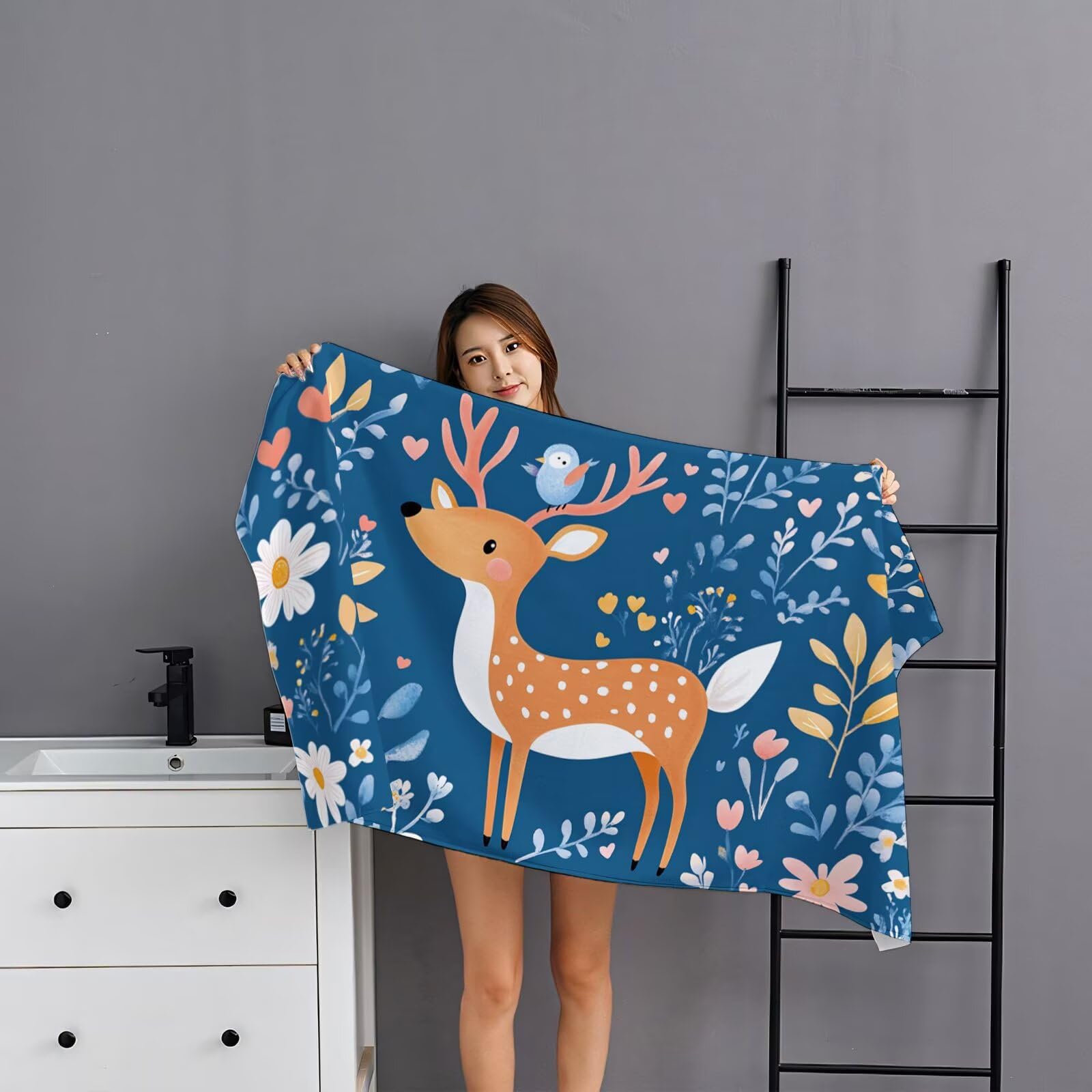 2-pak bardzo dużych 100 x 220 cm jeleń szybkoschnący ręcznik z mikrofibry bez piasku i plażowy, lekki podróżny, kompaktowy ręcznik kempingowy z torbą do przechowywania, chłonny dla kobiet, mężczyzn