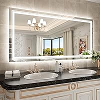 Vista 177 de WTTY LED Bathroom Mirror 32"x32" with Backlit and Front Light,Stepless Dimmable LED Mirror for Bathroom,Anti-Fog Lighted Bathroom Vanity Mirror