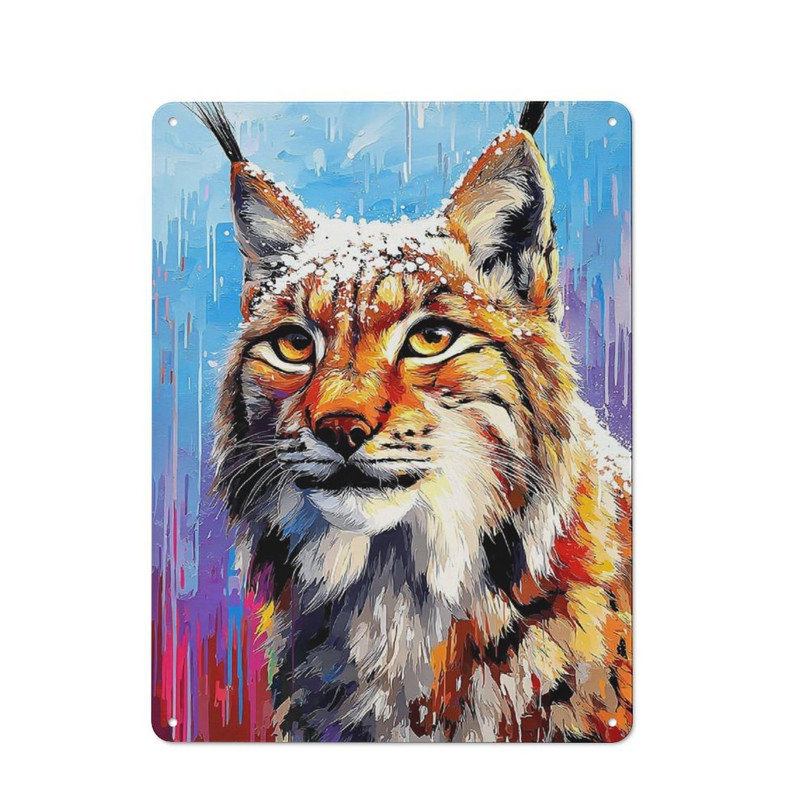 Retro Colorful Lynx Portrait Artwork Vintage Tin Sign 40x30cm, Cafe Wall Decor for Kitchen, Cafe, Pantry Or Dining Room