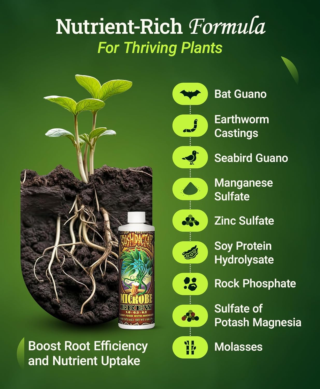 FoxFarm Bushdoctor Microbe Brew - Liquid Macro & Micronutrients, Enhances Root Efficiency, Growth & Nutrient Uptake - Soil Revitalizer- NPK 1.0-0.3-0.2 (Pint) - Image 2