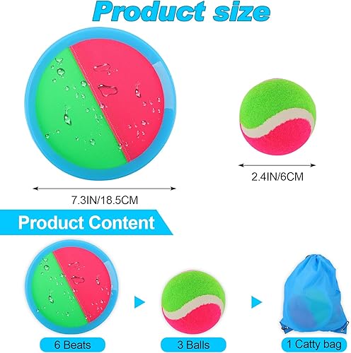 Miniatura 4 de Tyxywmm Juego de pelotas de juego para lanzar y atrapar, 6 raquetas y 3 bolas, juego para exteriores, juegos para niños, juguetes para exteriores y