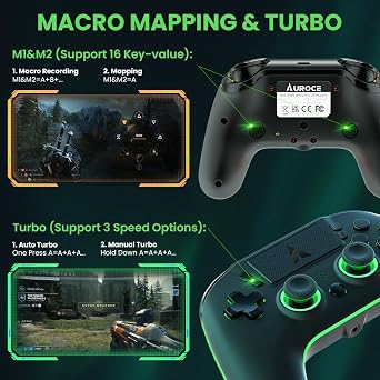 AUROCE Wireless Controller for PS4/PS3/PC, LED PS4 Controller Dualshock 4 Transparent with RGB Neon, ALPS Analog Stick, Hall Trigger, Audio Jack/Speaker, Macro/Turbo - Dark Night