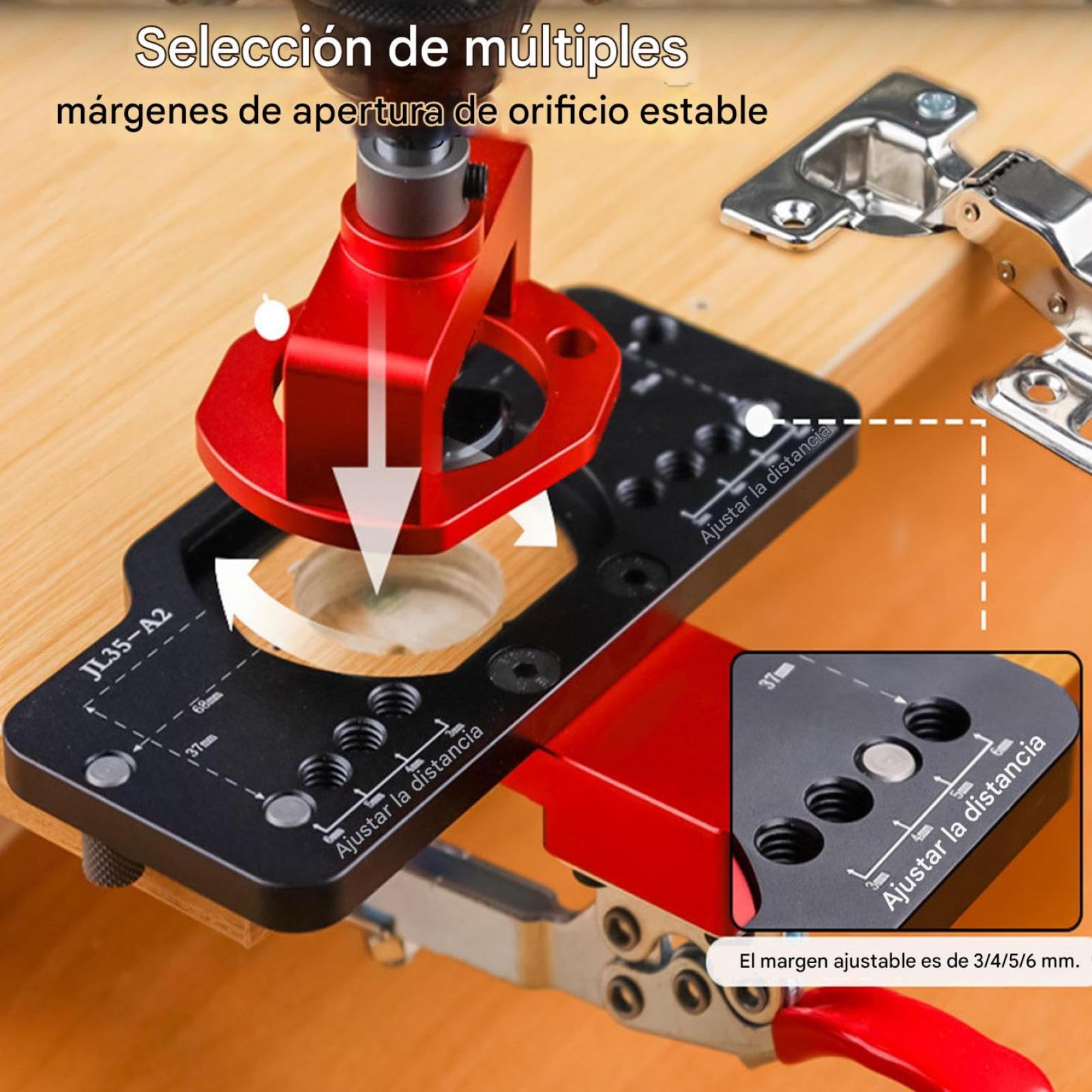 Guía Para Herrajes De Gabinete | Guía de Taladro Ajustable para Madera - Herramienta para Montar Puertas y Gabinetes de Carpintería,Para Talleres, Garaje, Reparación de Muebles y Proyectos