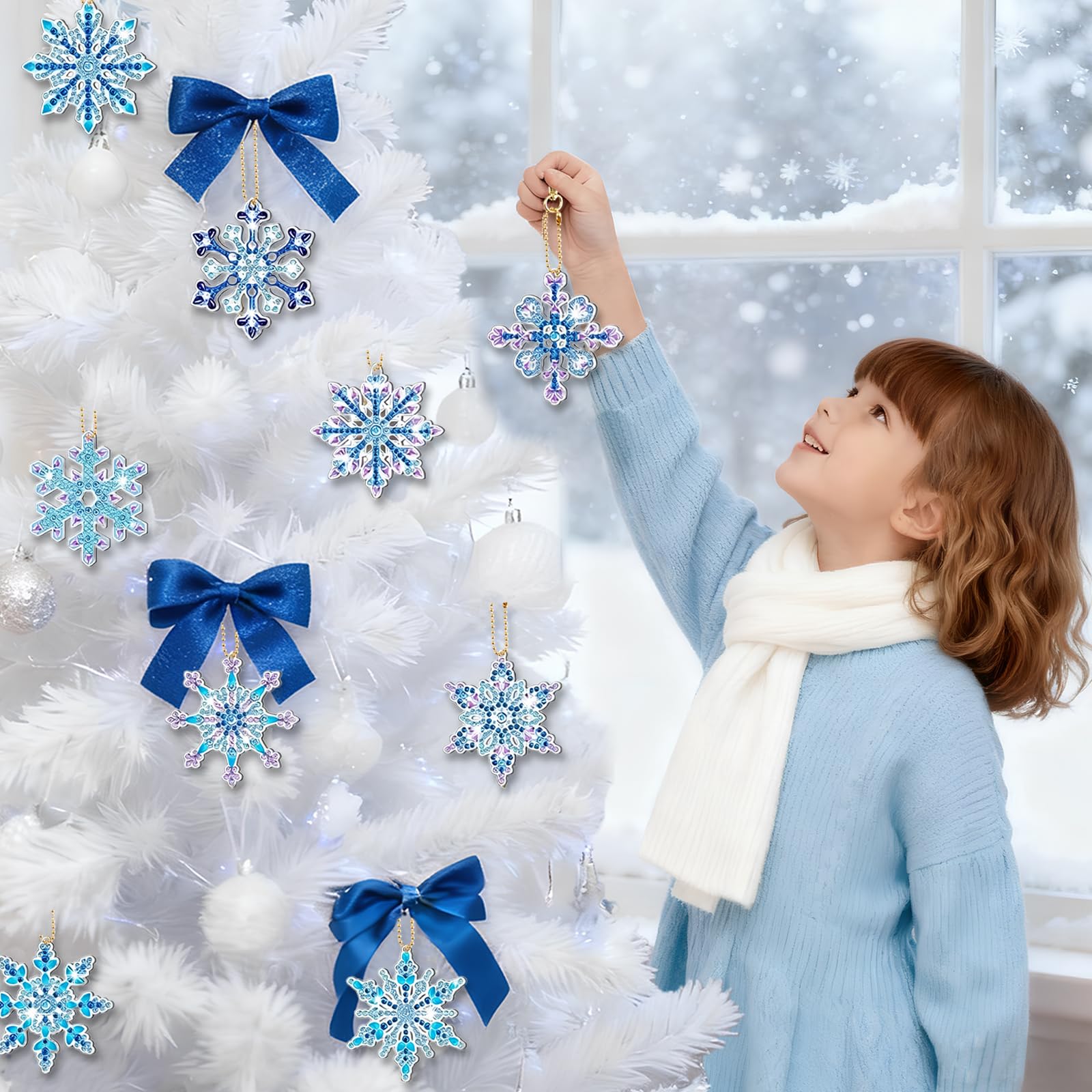 Kit 8 Portachiavi Fai Da Te Con Diamanti: Fiocchi Di Neve Rosa 5D, Set Completo Con Strass Per Natale