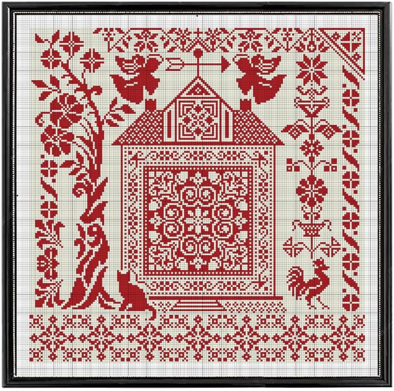 FREEBLOSS 11CT Cross Stitch Kits Country House Stamped Embroidery Kits with Instruction Cross Stitch Wall Hanging Kit for Needlepoint Adults Wall Art Decoration 18x18in/45x45cm