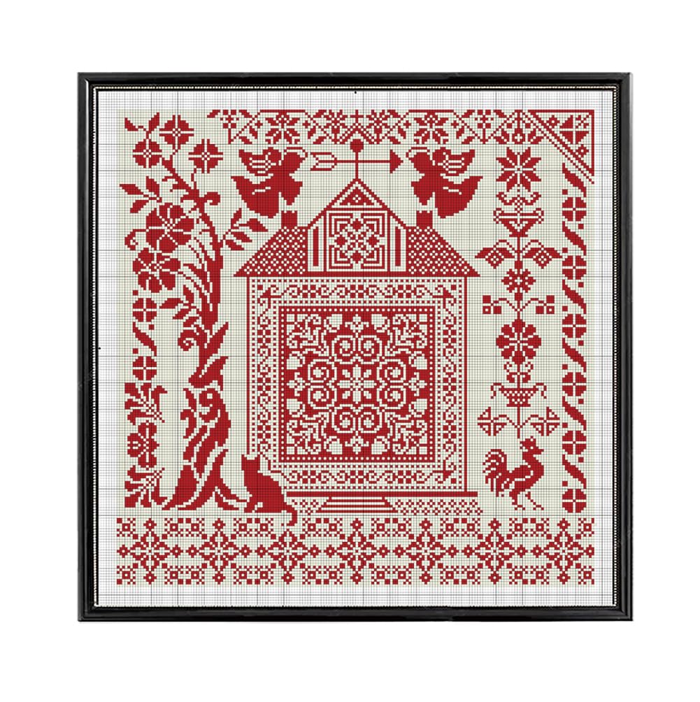 FREEBLOSS 11CT Cross Stitch Kits Country House Stamped Embroidery Kits with Instruction Cross Stitch Wall Hanging Kit for Needlepoint Adults Wall Art Decoration 18x18in/45x45cm