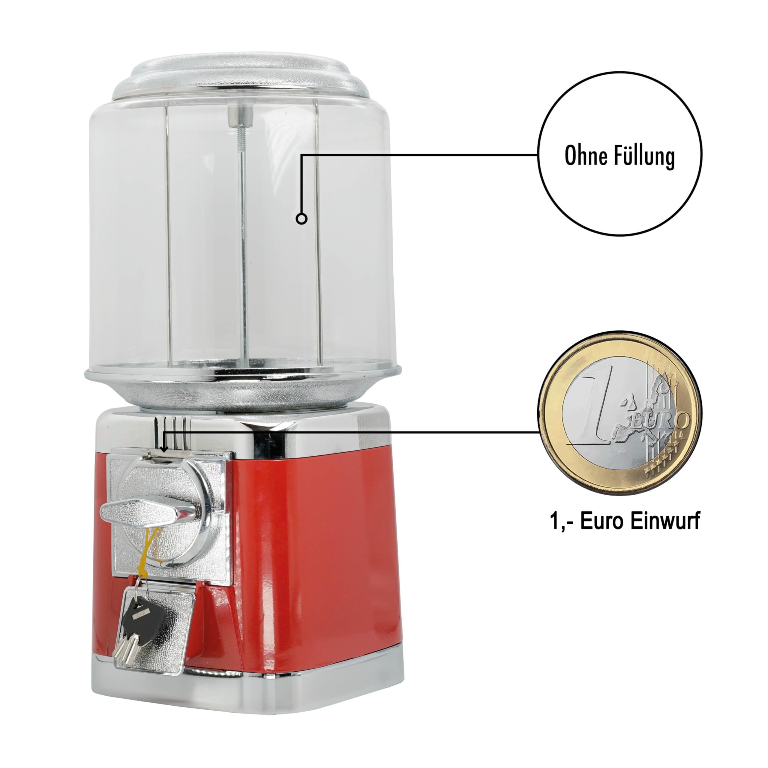 Nussautomat Old School mit 1,- € Münzeinwurf | Retro Automat für Nüsse, Futter, Snacks | Metallgehäuse abschließbar | Nostalgie Süßigkeitenautomat leer | 43,5 cm hoch – Für Zuhause & Futterstellen