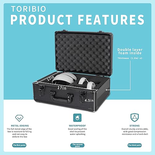 Miniatura 3 de TORIBIO Funda de transporte rígida compatible con Oculus Quest con correa Elite, funda de viaje portátil con espuma personalizable, funda rígida de