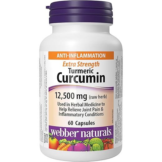 Webber Naturals Turmeric Curcumin Extra Strength, 12,500 mg of Raw Herb, 60 Capsules, Digestion, Joint and Antioxidant Support