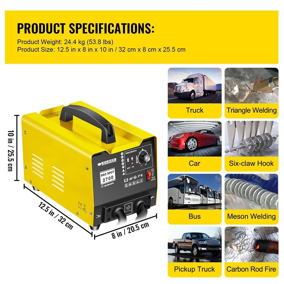 Kit per saldatore a punti, 3500 A, strumento di saldatura manuale per riparazione carrozzeria auto, riparazione paraurti in lamiera, vernice superficiale anti-ossidazione, resistente alla corrosione