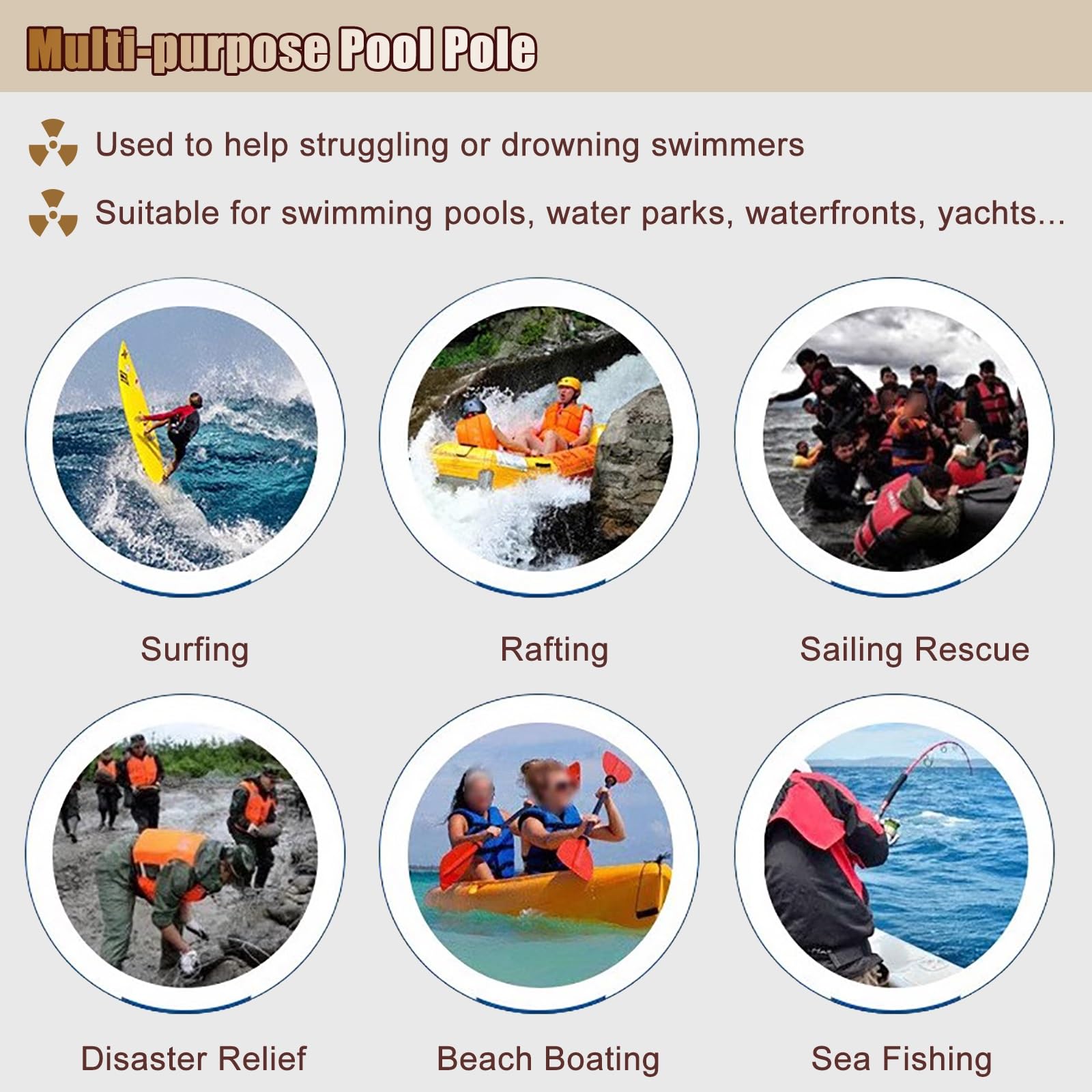 Gancho de seguridad ajustable de 9 m para piscina con poste, anillo de rescate plateado para adultos y niños, ideal para playas, yates y clubes de natación, equipo esencial de seguridad para piscina