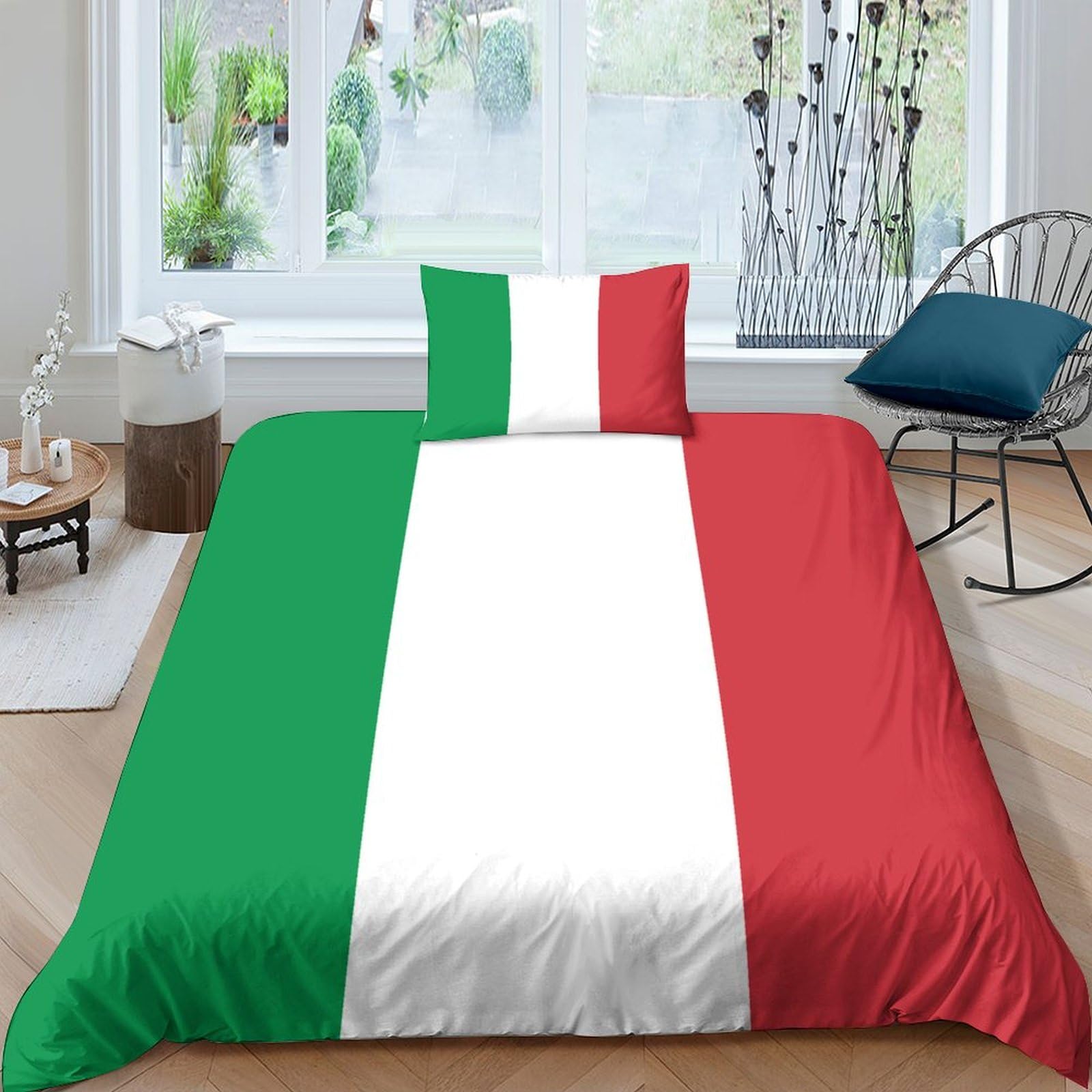 AAHARYA Flag of Italy Duvet Cover 3 Pieces National Flag Pattern Printed Bedding Duvet Cover with Zipper Closure Soft Microfiber Quilt Cover for Kids Adults Single（135x200cm）