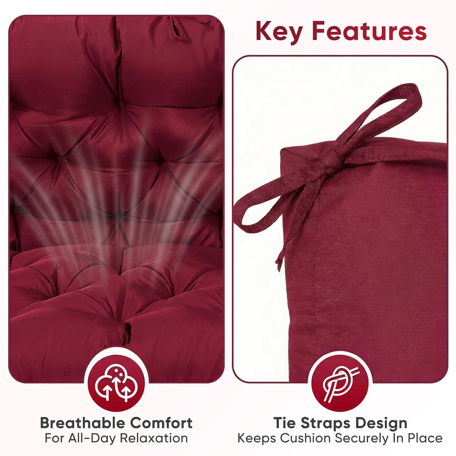 Porch Swing Cushions,Waterproof Swing Cushion for Outdoor Furniture,Thickened 2-3 Seater Replacement Patio Cushion with Ties & Backrest,Outdoor Bench Cushion for Backyard,Garden,60 x 40 x 4.7 Inches