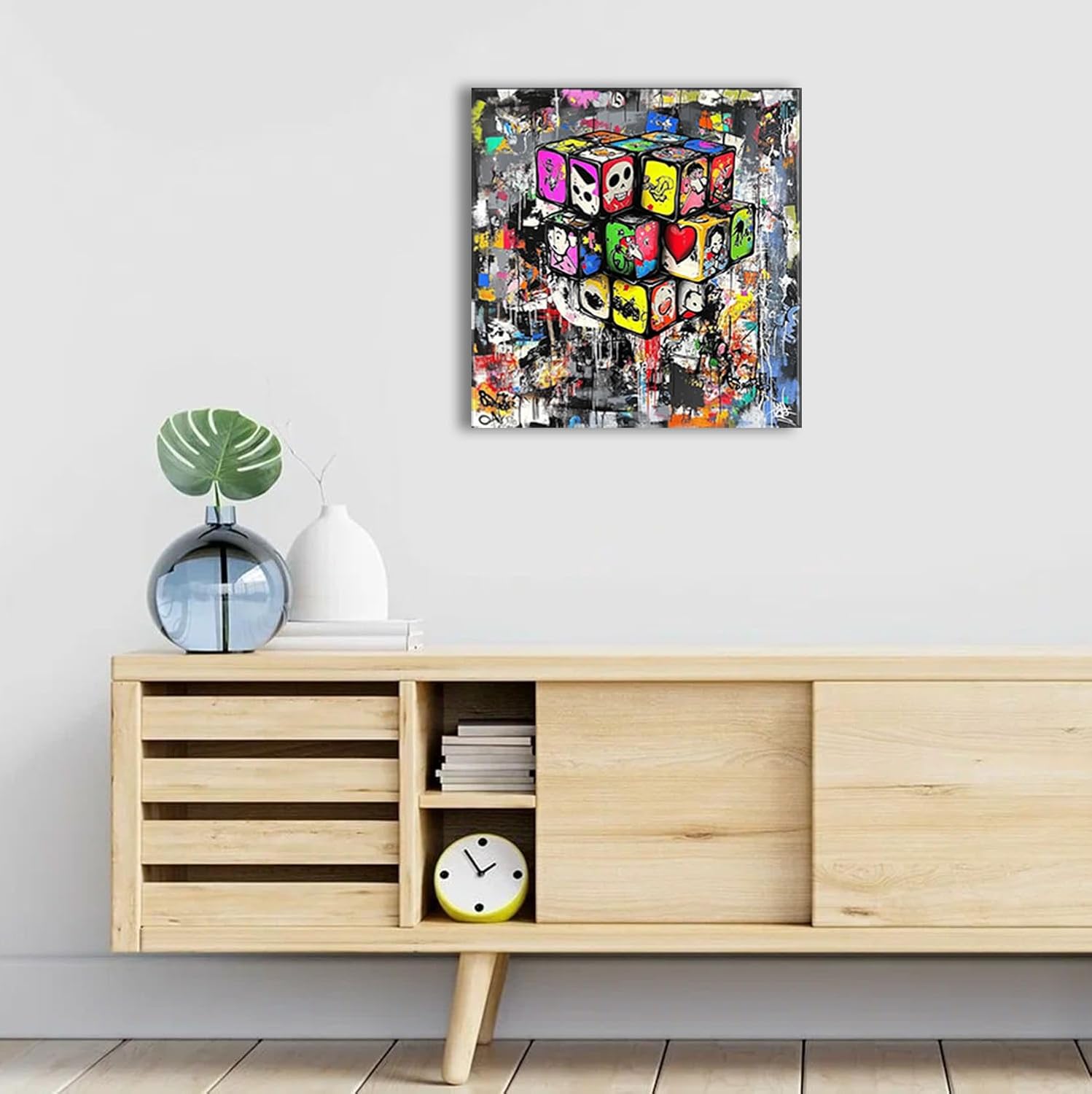 Ypxzzj Modern Abstract Canvas Wall Art for Living Room Graffiti Street Poster Pictures Paintings for Bedroom Urban Pop Wall Decor for Home Framed Ready to Hang(20''x20'') cube Wrapped Canvas 20"L x 20"W