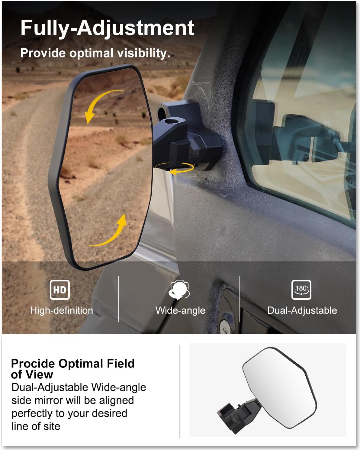 KIWI MASTER 2nd Gen Side Mirrors for 2016-2026 Can-Am Defender Accessories (All Models with Any Doors), OEM Replacement 715008101 715002459, Adjustable Folding Rear View Mirror, Pair