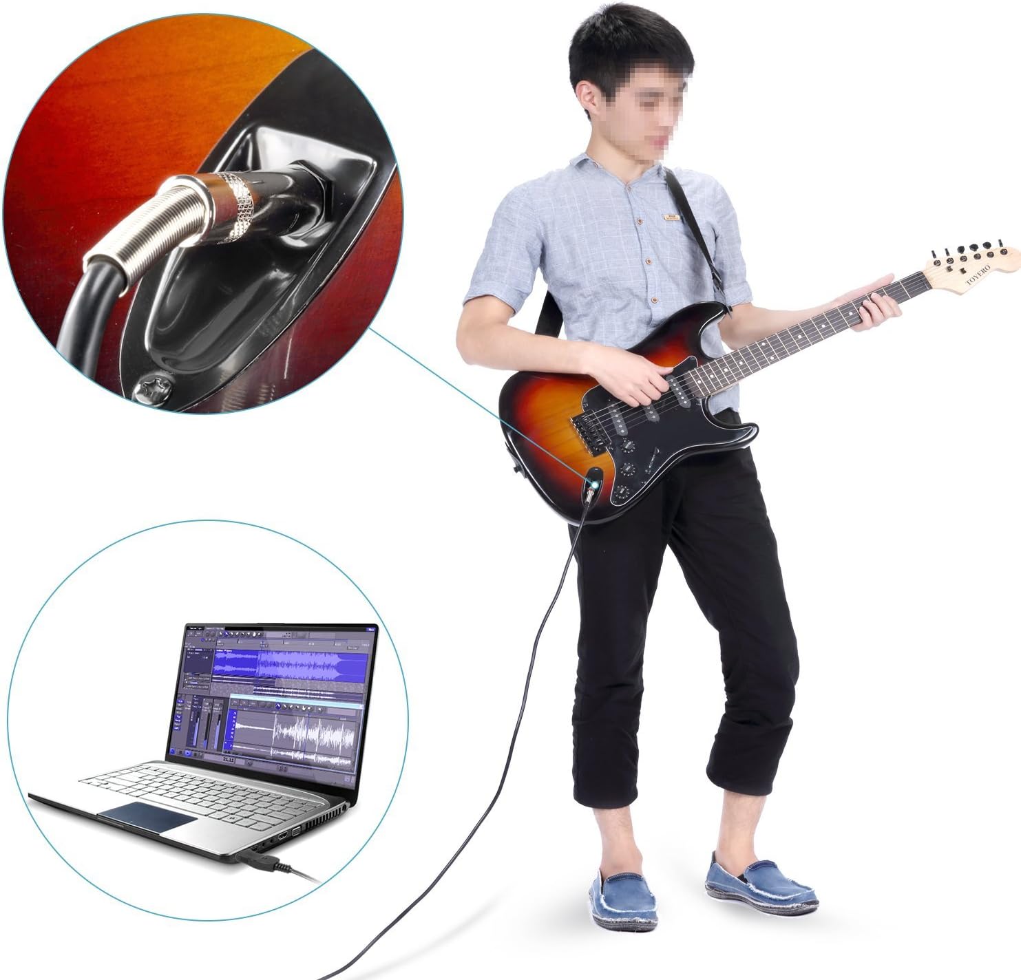 Neewer Guitar Bass To USB Link Cable Adapter for PC/MAC Recording