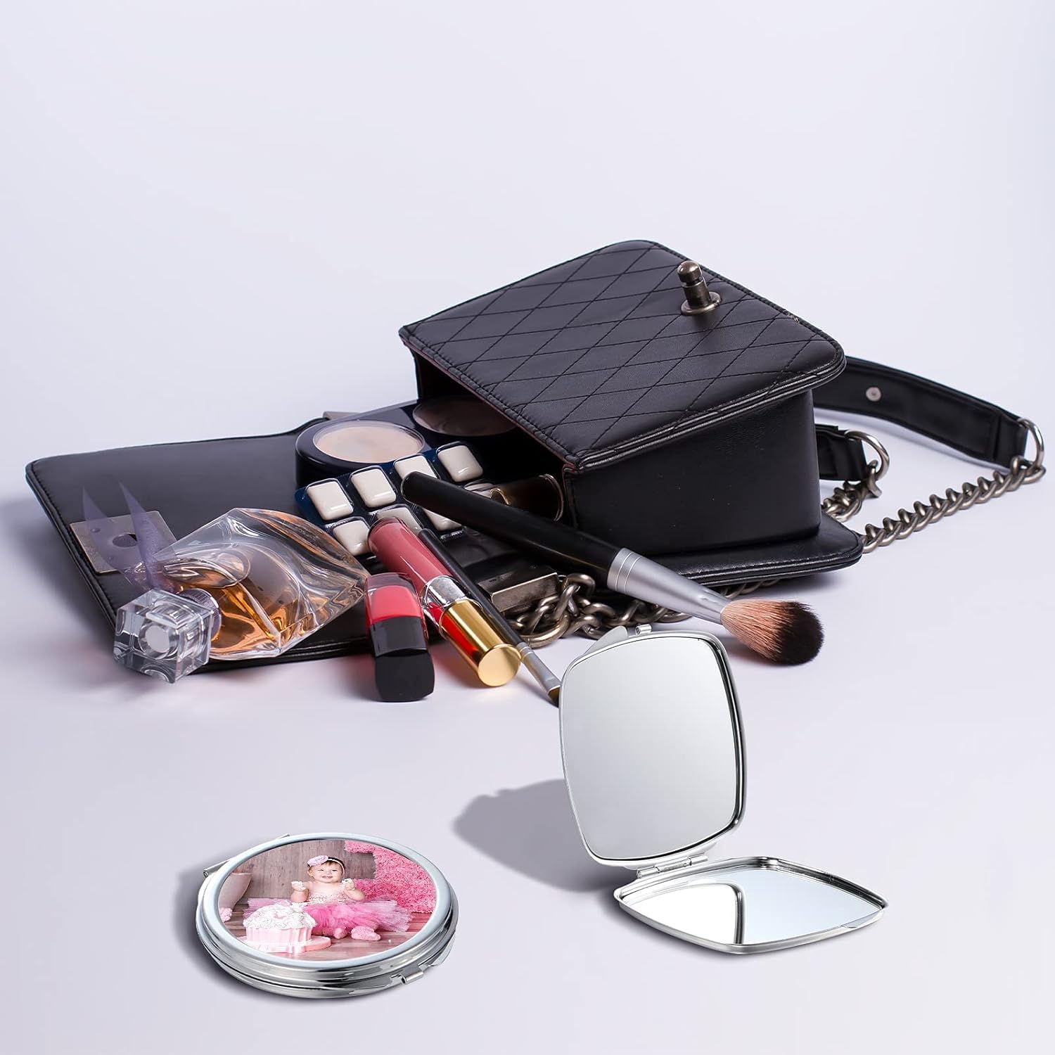 Lot de 20 miroirs de sublimation compacts en vrac - Petits cadeaux de Noël pour femme - Miroir de poche pliable double face - Miroir de poche rond et carré pour sac à main de voyage