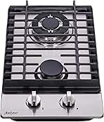 12 Inch Gas Cooktop, 2 Burners Built-in Gas Stovetop Stainless Steel Gas Stove Top LPG/NG Convertible Dual Fuel Sealed Gas Hob