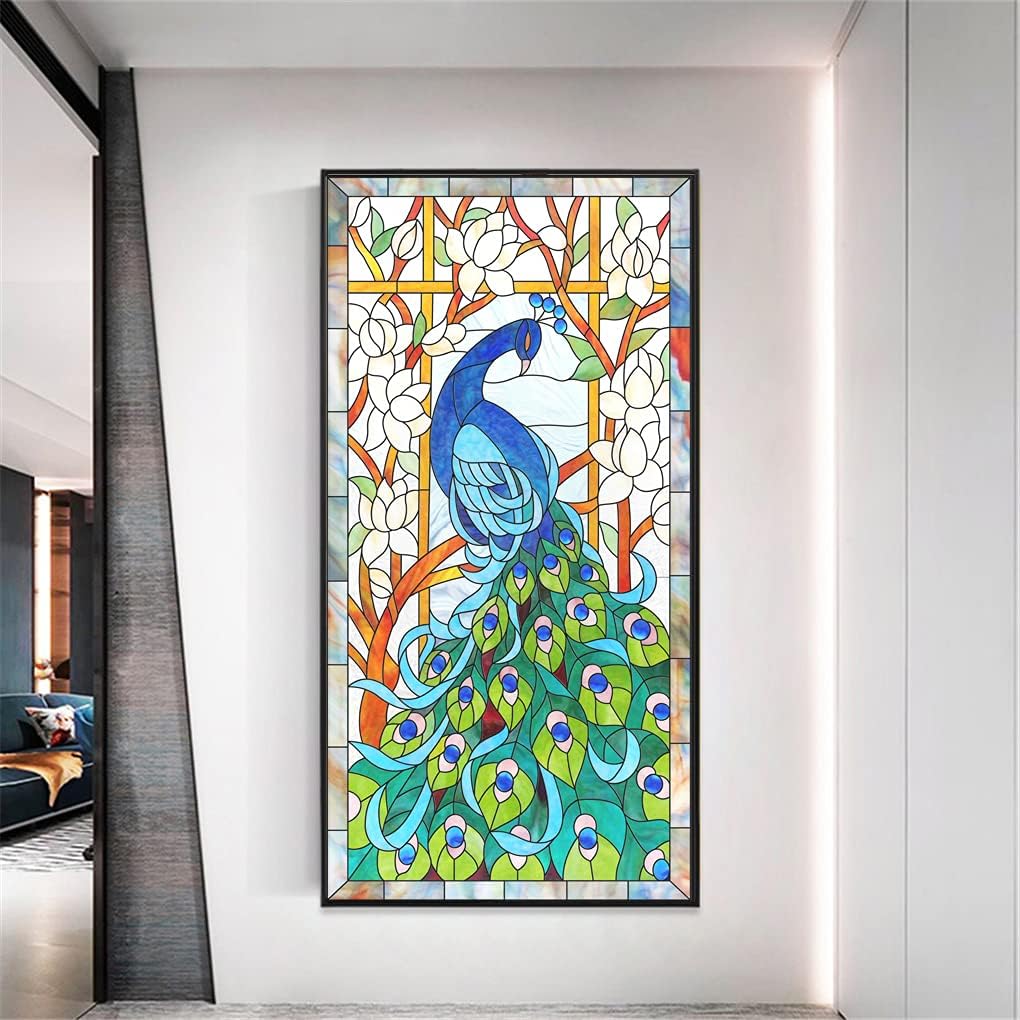 Privacy Windows Film European Church Style Stained Glass No Glue Static Cling Decorative Frosted Window Stickers 26.5" x63(68x160cm)(W x L)