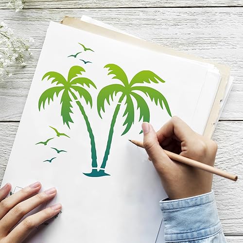 Miniatura 6 de Plantillas de palmeras  Plantillas de playa reutilizables para pintar sobre madera, lienzo, paredes  Proyectos temáticos de verano natural  Tamaños