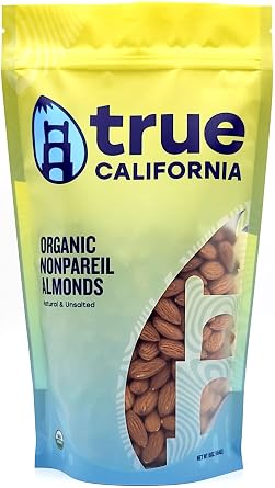 True California Organic Nonpareil Whole Almonds 1 LB Natural & Unsalted, Raw, Not Roasted, Shelled, Vegan & Gluten-Free