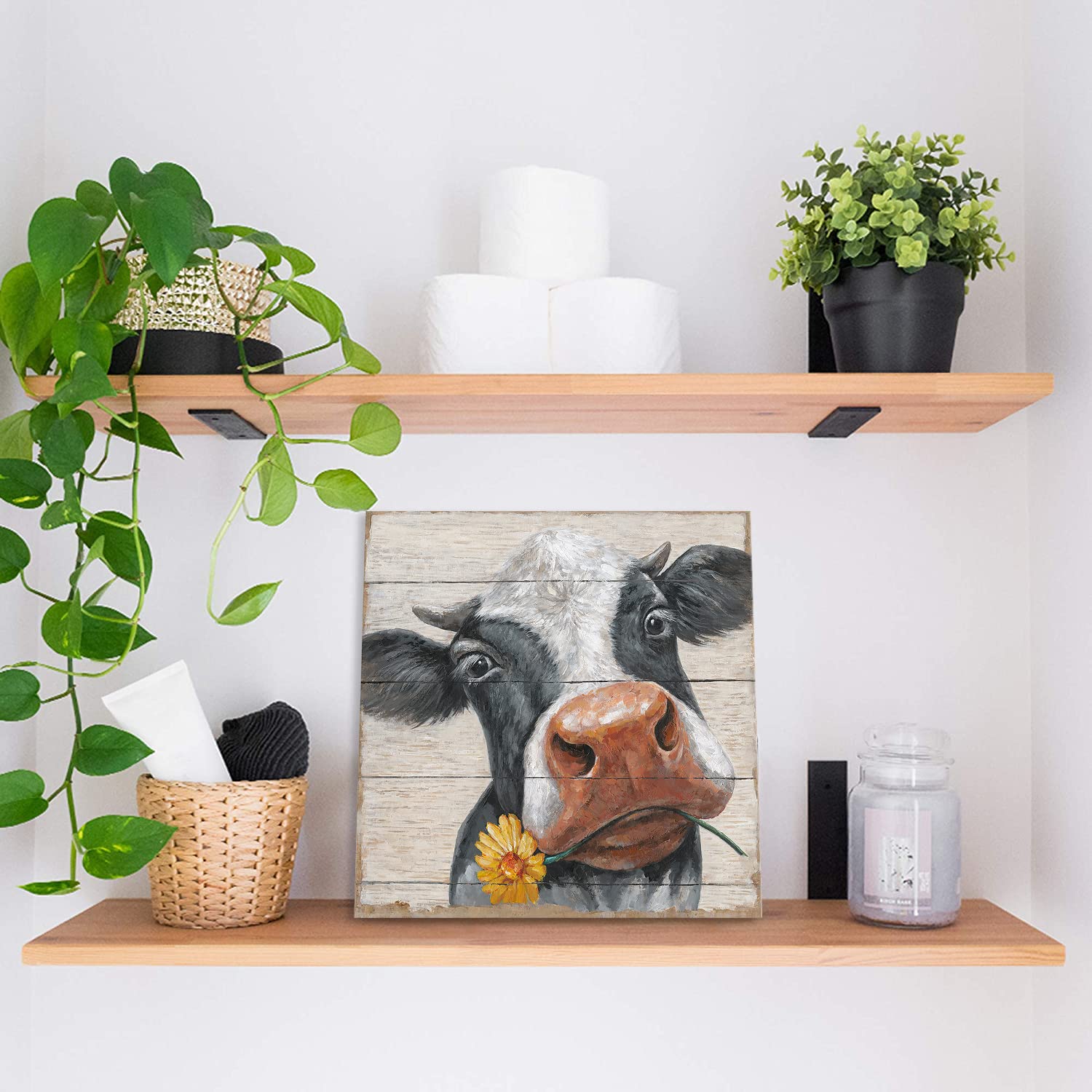 子供の牛の絵画 木製フレーム付き 子供の牛の絵画 木製フレーム付き