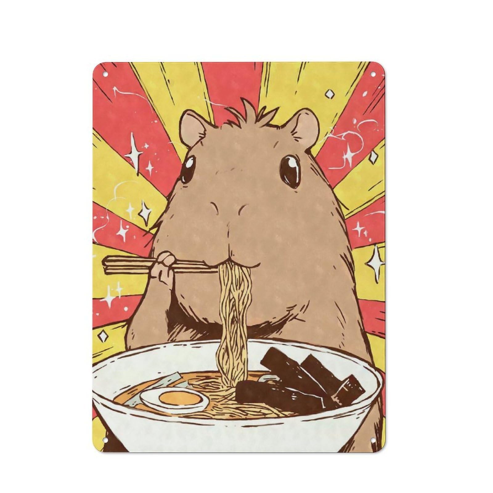 Junmoney Kawaii Capybara Ramen Tin Wall Plaque 40X30cm With For Kitchen Or Home Bar, For Vintage Wall Decor Fans, For Garage And Workshop Walls