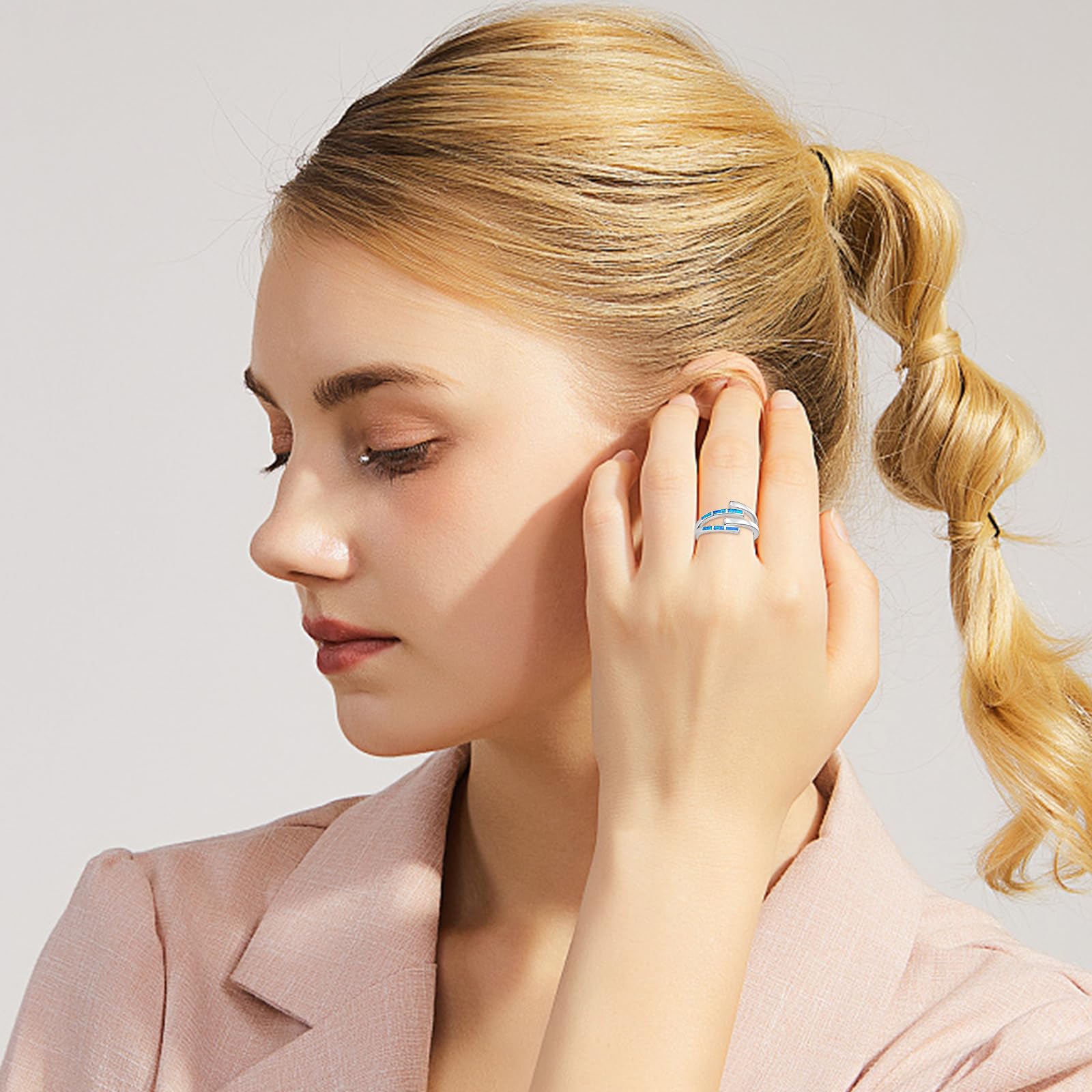 Opal Ringe Hypoallergen 925 Sterling Silber Verstellbarer Offener Ring Blauer Opal Schmuck Größe 8 Geschenk Für Frauen