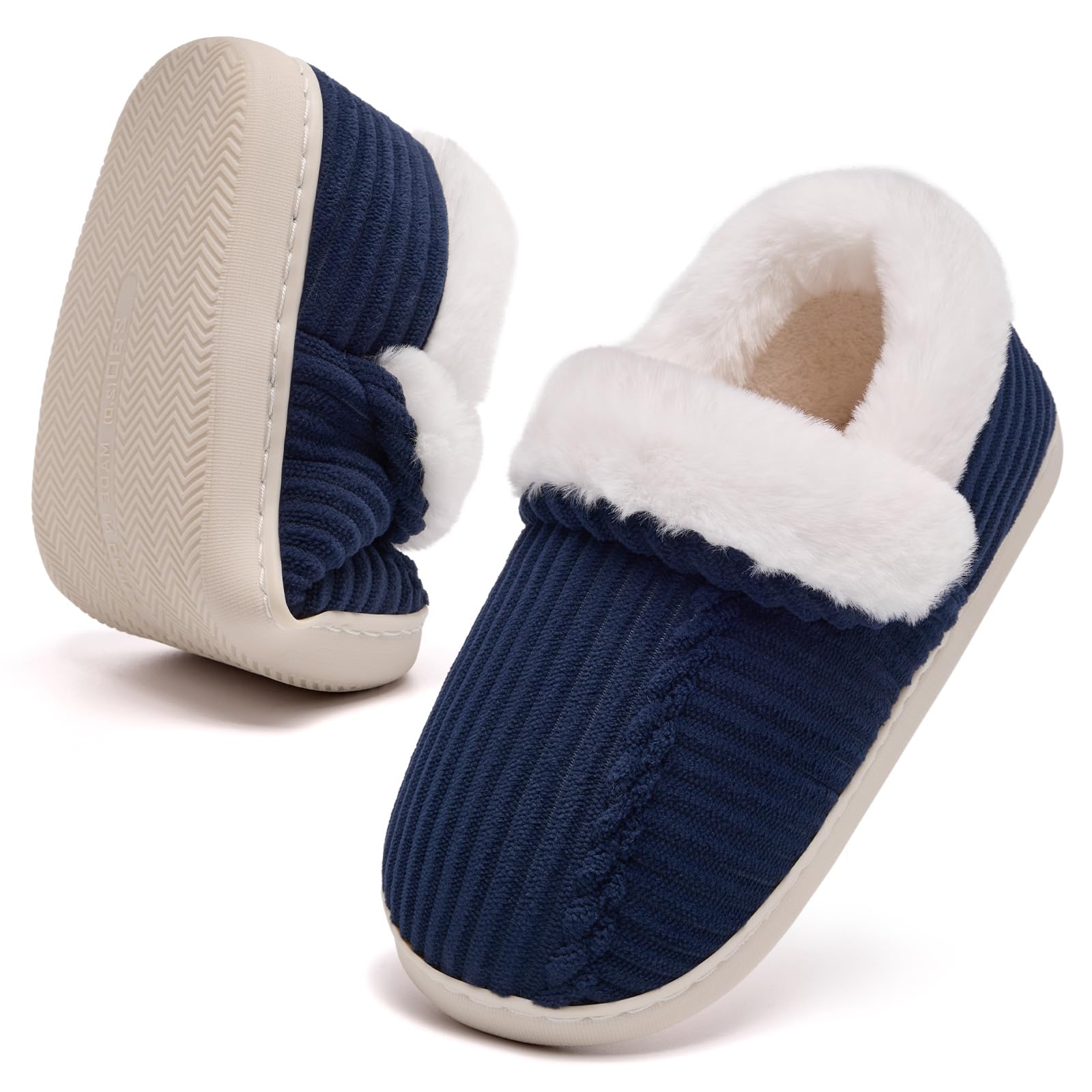 Waysoland Hausschuhe Kinder Jungen Mädchen Winter Warme Cord Pantoffeln | Plüsch Kinder Hausschuhe aus Memory-Schaum Rutschfeste Sohle Haus Slippers drinnen draußen