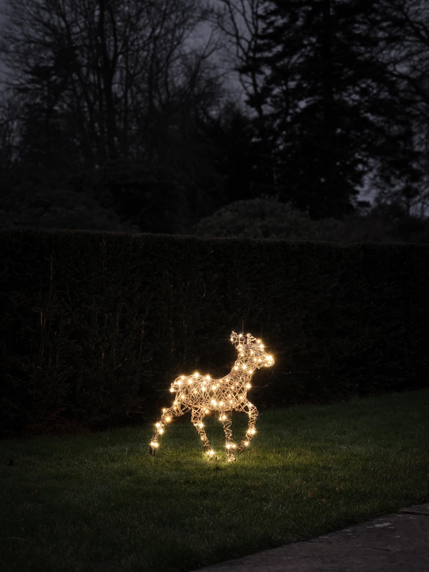 Lights4fun Studley-Rattan-Kitz mit 110 LEDs | Weihnachtsbeleuchtung | strombetrieben & Timer | wetterfest für Garten außen | Höhe 60 cm