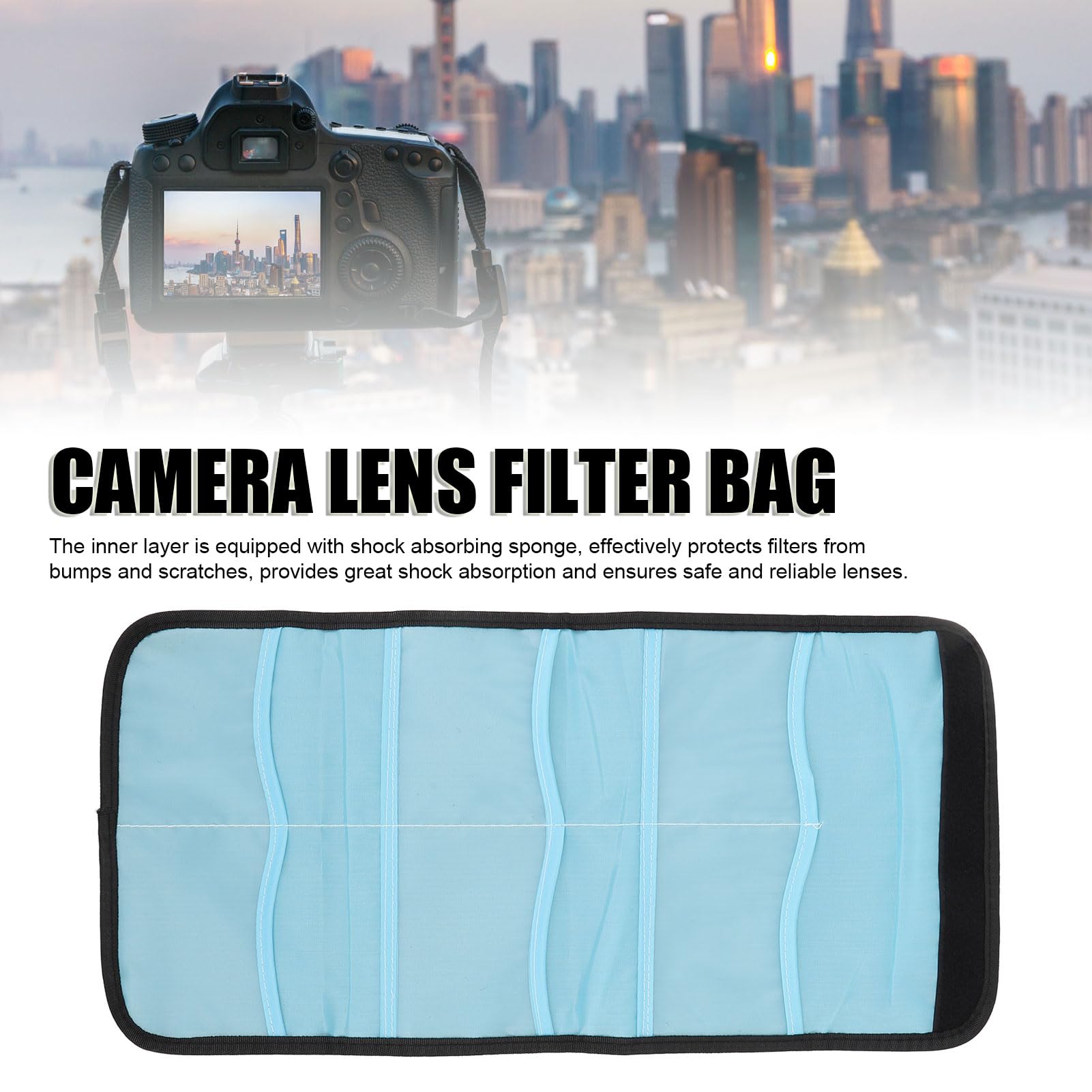 Filter Case, Nylon Shockproof Camera Filter Lens Protector Bag, Foldable, Waterproof, Crashproof, for Round Filters 25?86mm, for Square Filter 83x100mm (6pcs Pack)