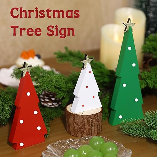 Miniatura 2 de Decoraciones de Navidad para interiores, 3 piezas de decoración de árboles de Navidad, decoración de estante de mesa, centros de mesa de madera con